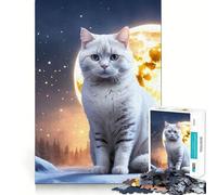 Rompecabezas Gato Blanco Bajo la Luz de la Luna 1000 Piezas Juego Divertido y Estimulante Troquelado de Alta Precisión Aliviar el Estrés (38x26cm)