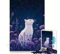 Rompecabezas Gato Blanco Bajo un Cielo Estrellado 1000 Piezas Juguete para Desarrollar Habilidades Cognitivas Superficie Lisa Sin Rebabas Actividad Relajante para Grupos en Interiores (38x26cm)
