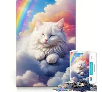 Rompecabezas Gato Blanco Durmiendo Entre Nubes 1000 Piezas para Adolescentes Juego para estimular la Mente Montaje Firme y Seguro Actividad Nocturna Divertida para Toda la Familia (38x52cm)