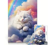 Rompecabezas Gato Blanco Durmiendo Entre Nubes para Adultos 1000 Piezas Entrenamiento del Pensamiento Recreación Calma Uniforme Corte Festivo Regalo Festivo (38x26cm)