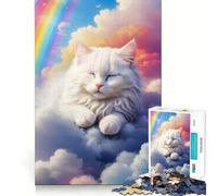 Rompecabezas Gato Blanco Durmiendo Entre Nubes para Adultos 1000 Piezas Juego de Concentración Mental Corte de Precisión Bordes Lisos Un Reto Divertido para Pasar el Tiempo (50x75cm)