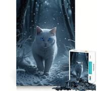 Rompecabezas Gato Blanco en Bosque Nevado para Adolescentes 1000 Piezas Mejora la Mentalidad Juego Tamaño Uniforme Piezas Precisas Diversión Familiar Actividad Nocturna (38x26cm)