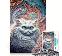 Rompecabezas Gato Blanco en Entorno Ornamentado 1000 Piezas Desarrolla la Habilidad de Recuerdo Divertido Calidad Profesional Recorte Regalo Ideal para la Actividad Mental (50x75cm)