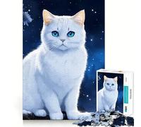Rompecabezas Gato Blanco en Noche de Invierno 1000 Piezas Diversión para Desarrollar la Memoria Bordes Lisos Encaje Forma Divertida de Llenar Tiempos Libres (38x52cm)