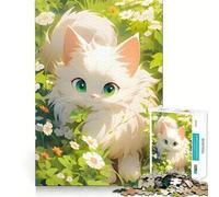 Rompecabezas Gato Blanco Entre Flores 1000 Piezas para Adolescentes Juego para Estimular la Mentalidad Montaje Firme y Seguro Actividad Divertida para la Familia (50x75cm)