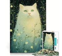 Rompecabezas Gato Blanco Entre Flores para Adultos 1000 Piezas Juego de Concentración Mental Corte de Precisión Bordes Lisos Un Reto Divertido para Pasar el Tiempo (50x75cm)