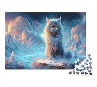 Rompecabezas Gato de Pelo Largo bajo el Cielo Estrellado en la montaña de Nieve Mascotas Puzzle 1000 Piezas, Decoración del Hogar, para Adultos 52x38cm/1000pcs