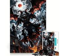 Rompecabezas Gato Demonio Alado sobre Ciudad en Llamas 1000 Piezas Juego de Concentración Mental Corte de Precisión Bordes Lisos Actividad Absorbente para Noches Tranquilas (38x52cm)