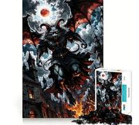 Rompecabezas Gato Demonio Alado sobre Ciudad en Llamas para Adultos 1000 Piezas Juego de Enfoque Mental Corte de Precisión Bordes Lisos Un Reto Divertido para Pasar el Tiempo (50x75cm)