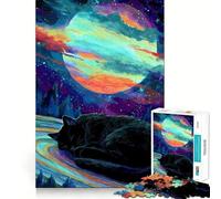 Rompecabezas Gato durmiendo bajo el Cielo cósmico para Adolescentes, 1000 Piezas, Juguete de lógica Mental, Alivio del estrés, Corte Firme, Regalo de Papá Noel 38x26cm