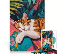 Rompecabezas Gato durmiendo en jardín Tropical para Adolescentes, 1000 Piezas, Juego de lógica, diversión en Interiores, Pieza de colección de Arte de Bordes precisos 38x52cm