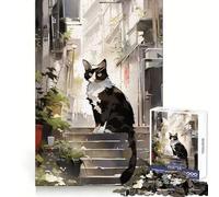 Rompecabezas Gato en el callejón de 1000 Piezas para Adolescentes Estimula la Memoria cognitiva Un pasatiempo Tranquilo Corte Exacto Feliz Navidad (38x26cm)