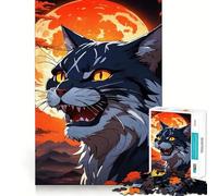Rompecabezas Gato Enojado con Luna Naranja,1000 Piezas,Juego Divertido sin Rebabas,Piezas de Corte Limpio,portátil,Ideal para Viajes (38x26cm)