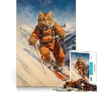Rompecabezas Gato Esquiador Vintage para Adolescentes de 1000 Piezas Actividad para estimular la Memoria en casa, Ideal para armar y Regalar 50x75cm