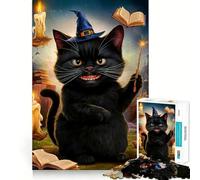 Rompecabezas Gato Mago,1000 Piezas,Juego de Memoria Cerebral, Corte láser,Actividad Absorbente para Noches tranquilas (38x26cm)