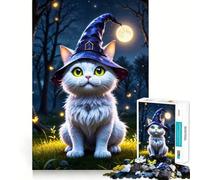 Rompecabezas Gato Mago a la Luz de la Luna 1000 Piezas Juego de lógica y Pensamiento Experto en Corte Artesanía Tiempo de Tranquilidad Ejercicio Mental en casa (38x52cm)