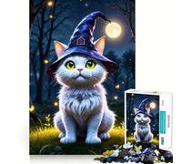 Rompecabezas Gato Mago a la Luz de la Luna,1000 Piezas,Juego Mental Divertido,diseño de Ajuste Huecos, reuniones Familiares (38x26cm)