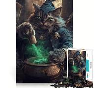 Rompecabezas Gato Mago Preparando Pociones para Adolescentes,1000 Piezas,Juego para Estimular la Mentalidad,Piezas sin Rebabas,Corte Limpio,Fácil de Aprender,Diversión para Toda la Familia (38x26cm)