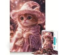 Rompecabezas Gato Mago Rosa de 1000 Piezas para Adultos,Juguete para Resolver Problemas,Calidad Profesional,Ideal para Relajarse en Grupo en Interiores (50x75cm)