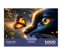 Rompecabezas Gato Mariposa 1000 Piezas, Gato Negro Destellos cósmicos, Regalo decoración, 70x50cm