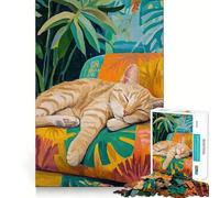 Rompecabezas Gato Naranja Durmiente para Adolescentes 1000 Piezas Juguete de Lógica Fina Pasatiempo Tranquilo Pieza de Colección de Arte de Borde Limpio 38x26cm