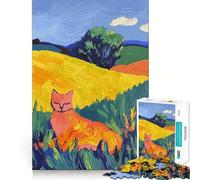 Rompecabezas Gato Naranja en un Campo 1000 Piezas para Adolescentes Remember Boost Serene Time Smooth Cut Elegant Gift (38x26cm)