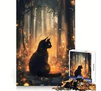Rompecabezas Gato Negro en Bosque Mágico para Adolescentes 1000 Piezas Poder Mental Pasatiempo Suave Bordes Uniformes Regalo Memorable (50x75cm)