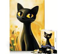 Rompecabezas Gato Negro en Campo Amarillo para Adultos 1000 Rompecabezas Habilidad de Razonamiento Ocio Relajante Arte Corte Preciso (38x52cm)