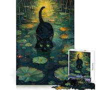 Rompecabezas Gato Negro en un Lago, 1000 Piezas para Adultos Fomenta la Concentración, la Habilidad, el Tiempo Bien Empleado Se entrelazan Perfectamente Sorpresa de Navidad (50x75cm)