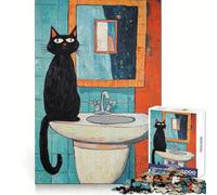 Rompecabezas Gato Negro Junto al Fregadero, 1000 Piezas para Adultos Fomenta la concentración, desarrolla la Habilidad y aprovecha Bien el Tiempo Intercámbialo fácilmente Sorpresa navideña (38x52cm)