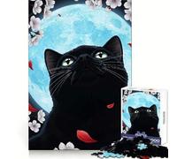 Rompecabezas Gato Negro Mirando a la Luna, 1000 Piezas para Adultos, Concentración, Habilidad, Tiempo Bien Empleado, Encaja Bien, Sorpresa de Navidad (38x52cm)