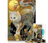 Rompecabezas Gato ornamentado bajo la luz de la Luna para Adolescentes 1000 Piezas Juego Inteligente Tiempo en Familia Patrón de ensamblaje Elegir Deseos de Santa Claus (38x26cm)