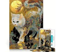 Rompecabezas Gato ornamentado bajo la luz de la Luna para Adolescentes, 1000 Piezas, Juguete Intelectual, Escape Tranquilo, Corte de Calidad, Regalo de Temporada (38x52cm)