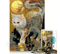 Rompecabezas Gato ornamentado bajo la luz de la Luna para Adultos, 1000 Piezas, Juguete de lógica Resistente, Alivio de tensión, Borde Transparente, Regalo Premium (50x75cm)