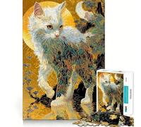 Rompecabezas Gato ornamentado en Paisaje Dorado para Adolescentes 1000 Piezas Juego Inteligente Tiempo en Familia Patrón de ensamblaje Elegir Deseos de Santa Claus (38x26cm)