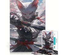 Rompecabezas Gato Samurai Blanco 1000 Piezas Juguete para desarrollar la Capacidad cognitiva Superficie Lisa y sin Rebabas Actividad Relajante para Grupos en Interiores (38x26cm)