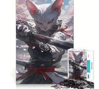 Rompecabezas Gato Samurai Blanco de 1000 Piezas para Adolescentes Juego para estimular la Mente Montaje Firme y Seguro Actividad Divertida para Toda la Familia (38x52cm)