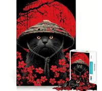 Rompecabezas Gato Samurai con Flores Rojas de 1000 Piezas para Adolescentes Juguete para desarrollar la lógica y el Sentido común Pasatiempo Relajante Bordes Lisos Regalo de Primera Calidad (38x52cm)