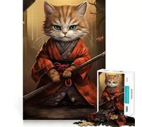 Rompecabezas Gato Samurai de 1000 Piezas para Adolescentes, Juguete de lógica Fuerte, Momento de Tranquilidad, Borde Transparente, Regalo Creativo (38x26cm)
