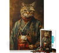 Rompecabezas Gato Samurai de 1000 Piezas para Adultos Fortalece la Memoria Ideal para Grupos Bordes limpios Regalo Elegante (38x52cm)