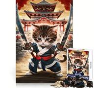 Rompecabezas Gato Samurai de 1000 Piezas para Adultos, Juguete Intelectual Relajante, Divertido, de Corte preciso, (38x52cm)