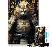 Rompecabezas Gato Samurai para Adolescentes 1000 Piezas Mejora la Memoria Alivia la Tensión Bordes Precisos Pieza de Bellas Artes (38x52cm)