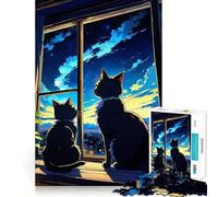 Rompecabezas Gato Sentado en la Ventana para Adolescentes, 1000 Piezas, para desarrollar la Memoria, Tiempo Libre, Bordes limpios, un Regalo Encantador 38x52cm