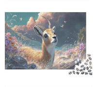 Rompecabezas Gazela en el Campo de Flores Silvestres de la montaña Vida Silvestre Puzzle 1000 Piezas, Decoración del Hogar, para Adultos 52x38cm/1000pcs