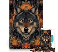 Rompecabezas geométrico de 1000 Piezas con diseño de Lobo de Ojos Dorados Juego de ingenio Mental Diseño Ajustado sin Huecos reuniones Familiares (38x52cm)