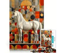 Rompecabezas geométrico de Caballo Blanco de 1000 Piezas Juguete Que desafía la Mente Troquelado de Alta precisión Divertido Reto para Pasar el Tiempo (38x52cm)