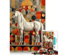 Rompecabezas geométrico de Caballo Blanco para Adolescentes 1000 Piezas Divertido y Estimulante con componentes Resistentes y de Corte Limpio Ideal para Crear un Ambiente Acogedor (38x26cm)