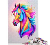 Rompecabezas geométrico de Caballo de Colores, Juguete de descompresión, Rompecabezas Rectangular de Papel para niños y Adultos a Partir de 12 años, 1000 Piezas (26 x 38 cm)