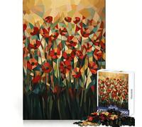 Rompecabezas geométrico Original de Campo de Amapolas de 1000 Piezas para Adultos Regalos para Mejorar la Memoria y Relajarse mentalmente Corte Premium Sorpresa cálida (38x52cm)