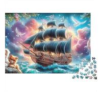 Rompecabezas Ghost Ship 1000 Piezas Adultos Barco Velero Cachorros Mar Rosas Premium Grueso Resistente Vibrante Desafiante Juego 38x26cm/1000pzs